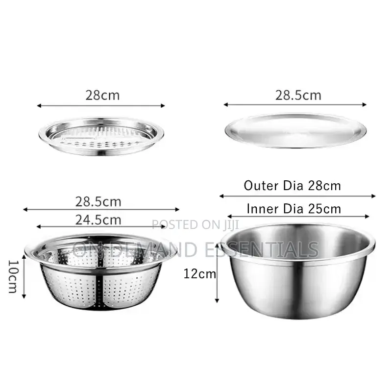 26cm 4PCS Set 304 Colander Stainless Steel Bowl With Lid