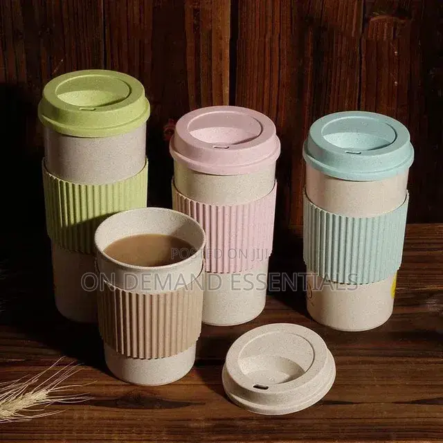Re-Usable 350ml Wheat Straw Travel Coffee Mugs Cup With Lid