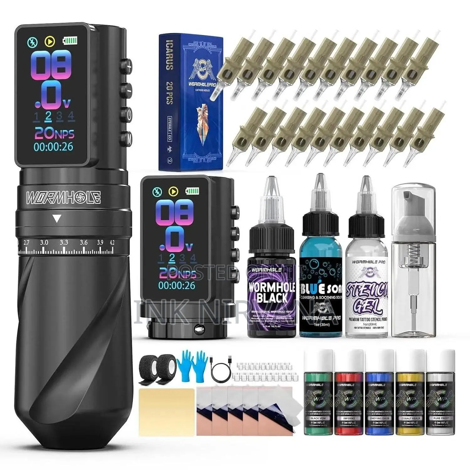 Wormhole Wireless Tattoo Machine Full Kit- 2 PCS Batteries