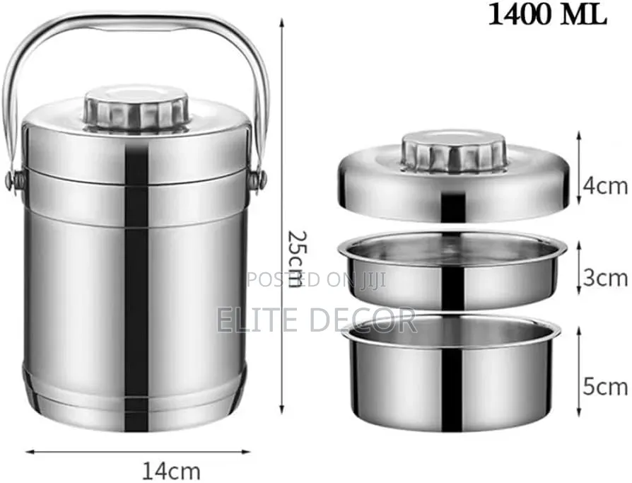 1.4L Stainless Steel 3-in-1 Food Flask Lunch Box – Thermal Insulated