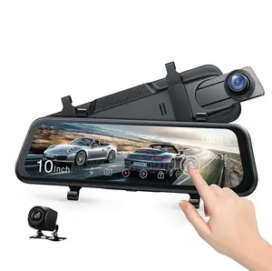 10-Inch Full Touch Screen Mirror Dashcam HD 1080p Front Rear Cameras