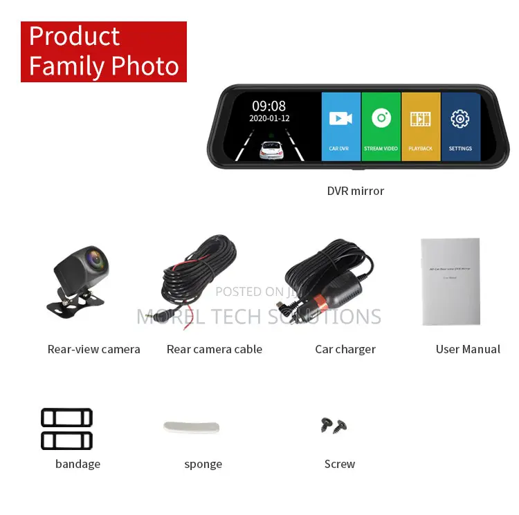 10-Inch Full Touch Screen Mirror Dashcam HD 1080p Front Rear Cameras