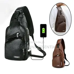 Fashion Men Chest Bag Pu Leather USB Charging