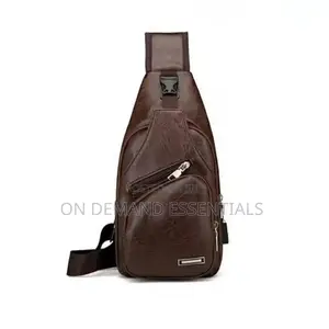 Fashion Men Chest Bag Pu Leather USB Charging