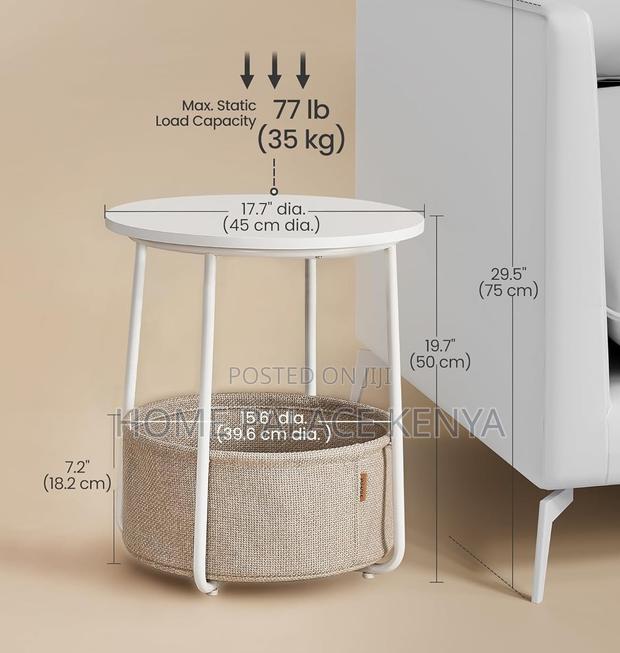 Side Table: Bamboo Top Nightstand With Fabric Basket for Essentials - thumbnail 3