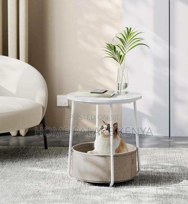 Side Table: Bamboo Top Nightstand With Fabric Basket for Essentials - thumbnail 5