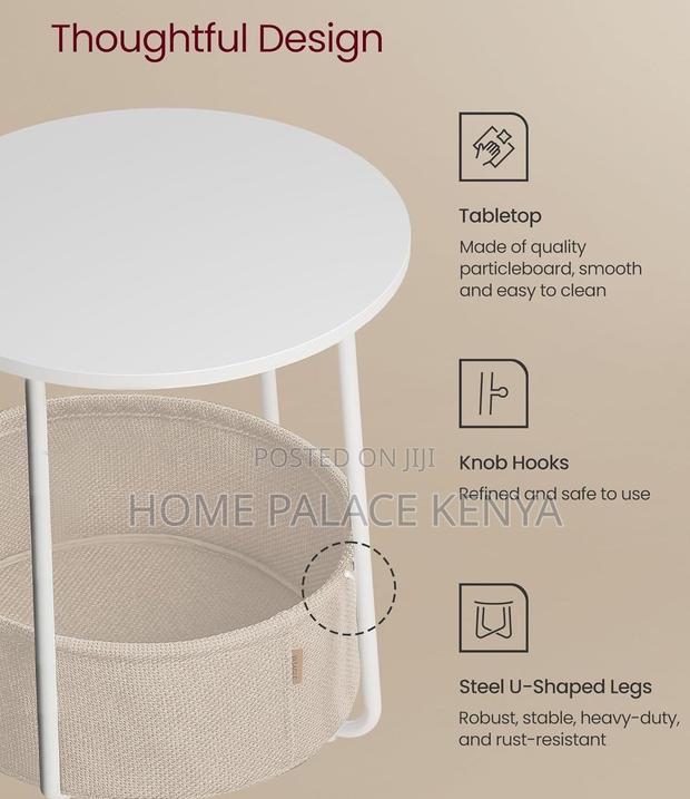 Side Table: Bamboo Top Nightstand With Fabric Basket for Essentials - thumbnail 6