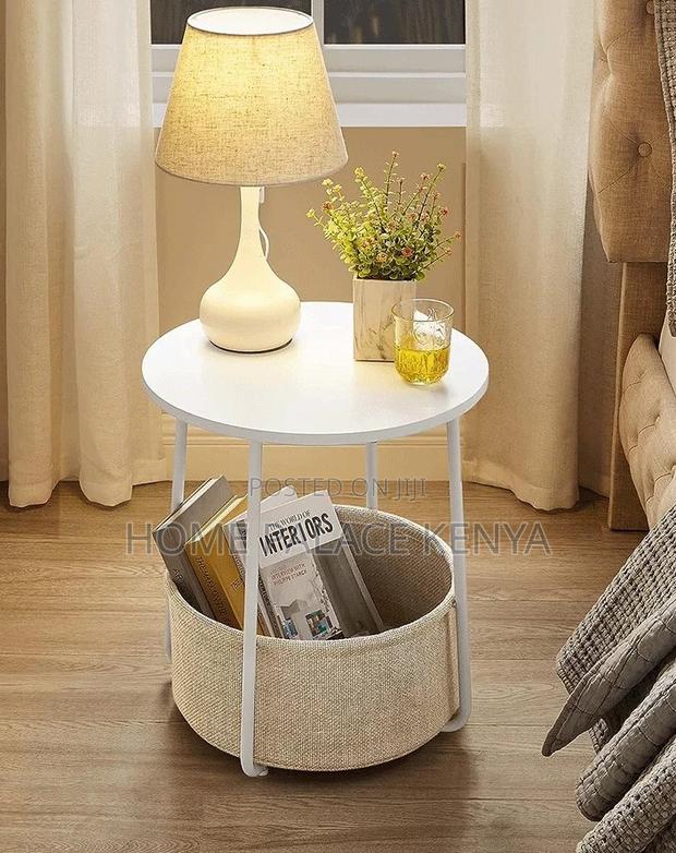 Side Table: Bamboo Top Nightstand With Fabric Basket for Essentials - thumbnail 7