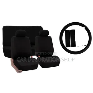 Polyester Black Plain Fabric Seat Cover Universal 5 Seater Cars
