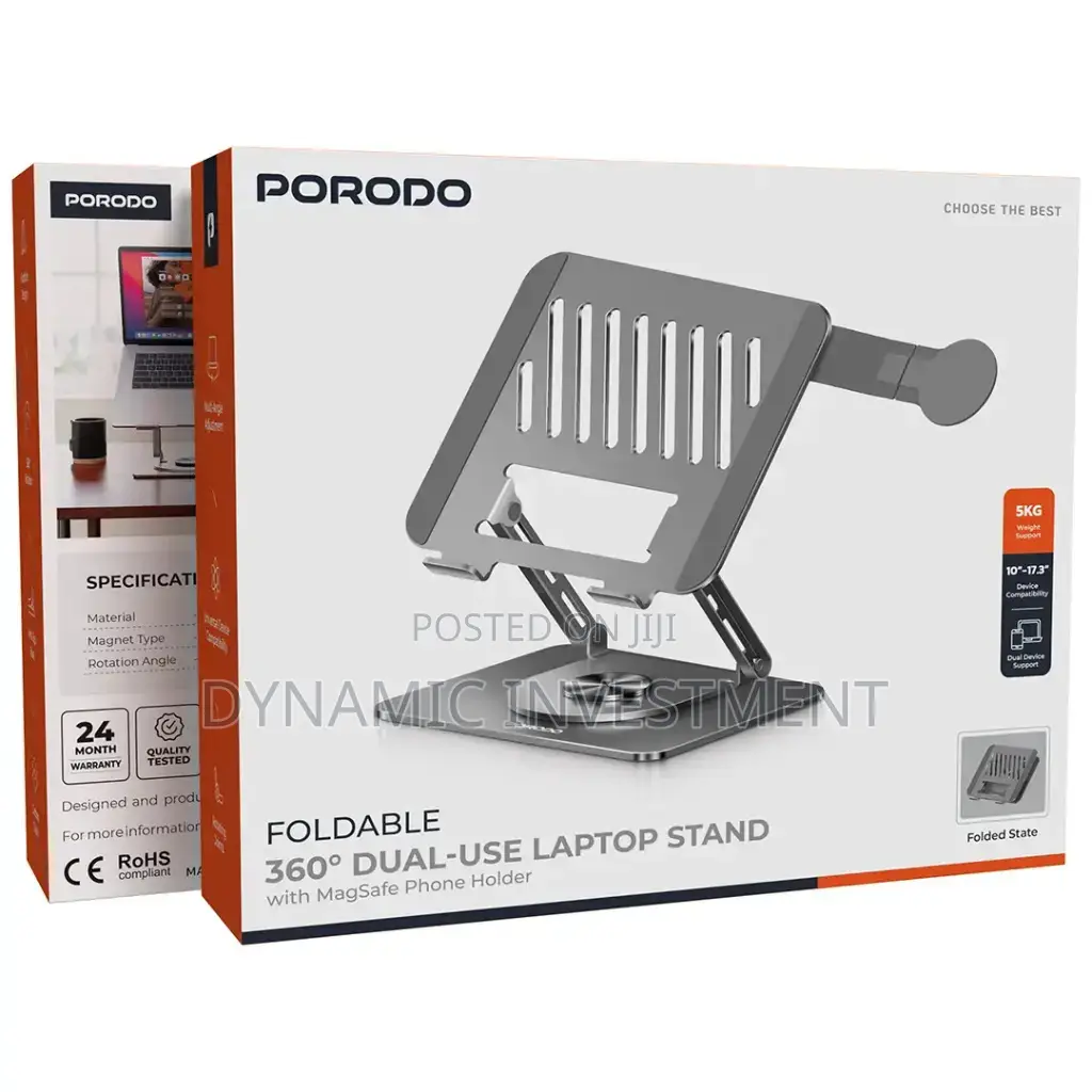 PORODO FOLABLE 360° DUAL-USE LAPTOP STAND With MagSafe Phone Holder