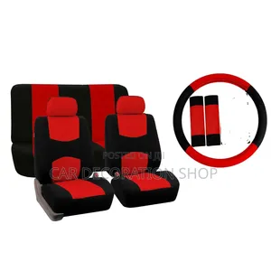 Polyester Red Black Washable Seat Cushions With Steering Wheel Cover