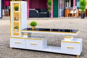 Modern 5FT Luxury White Gold TV Stand With Display Cabinet