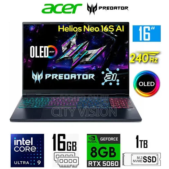 New Acer Predator Helios Neo 16 AI 16GB Intel Core Ultra 9 SSD 1T