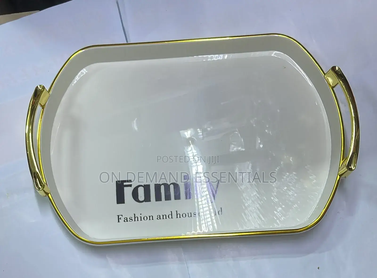 Serving Tray With Golden Handle for Breakfast With Family Writing