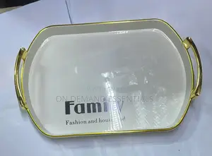 Serving Tray With Golden Handle for Breakfast With Family Writing