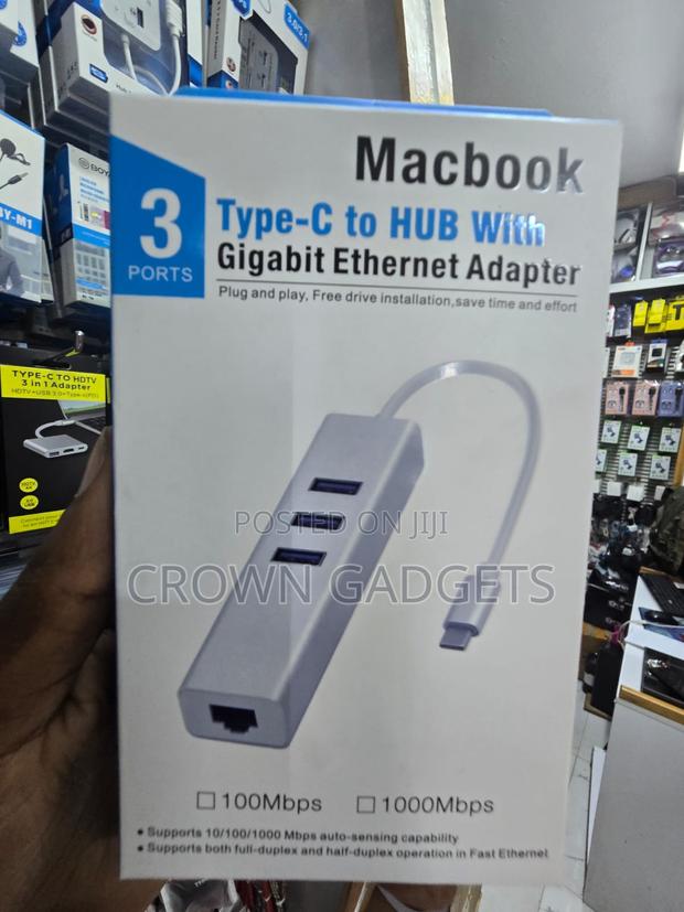 USB-C to Ethernet Adapter With 3 USB Ports for MacBook - thumbnail 2