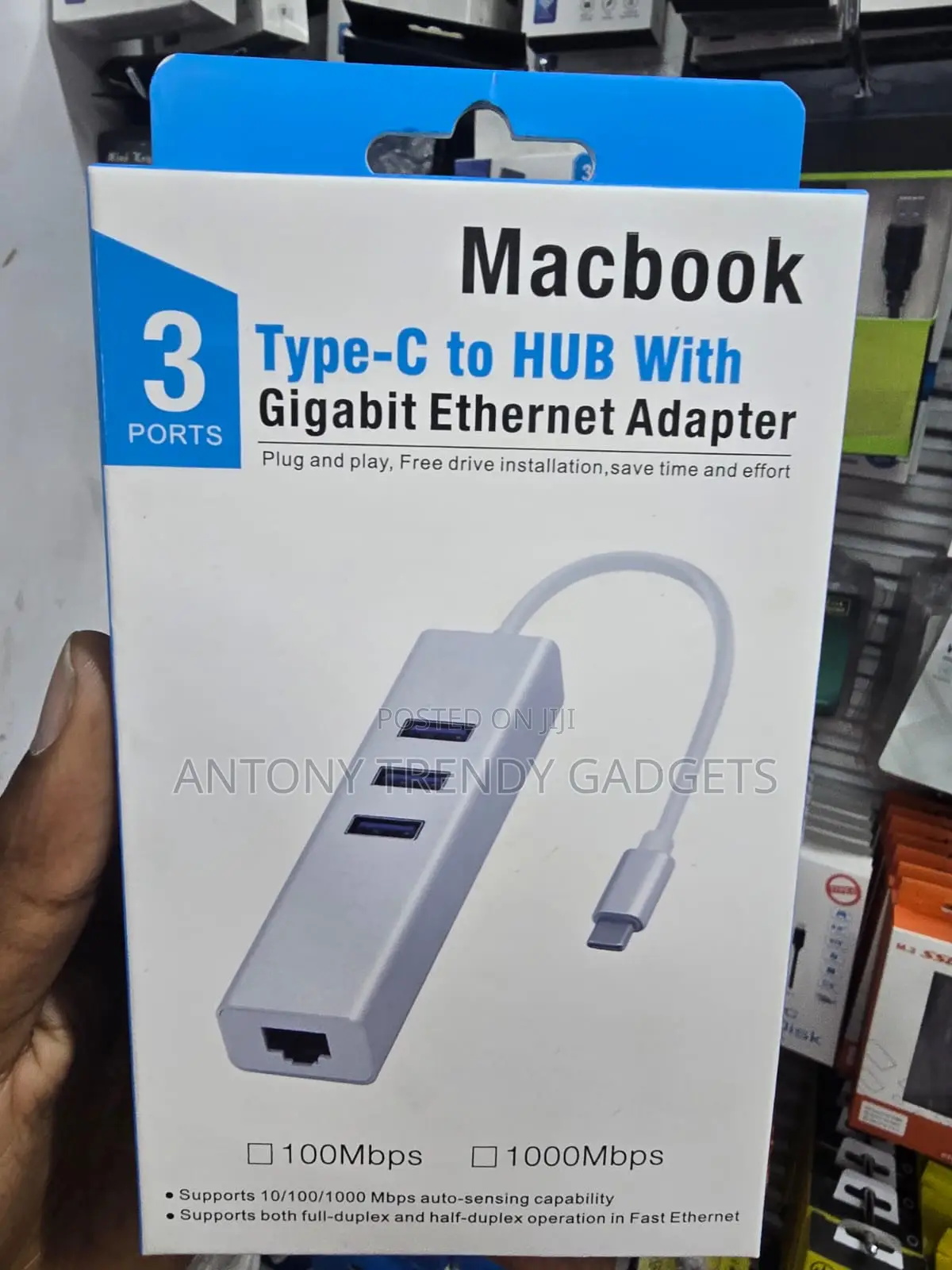 USB-C Hub With 3 USB Ports Gigabit Ethernet LAN Adapter