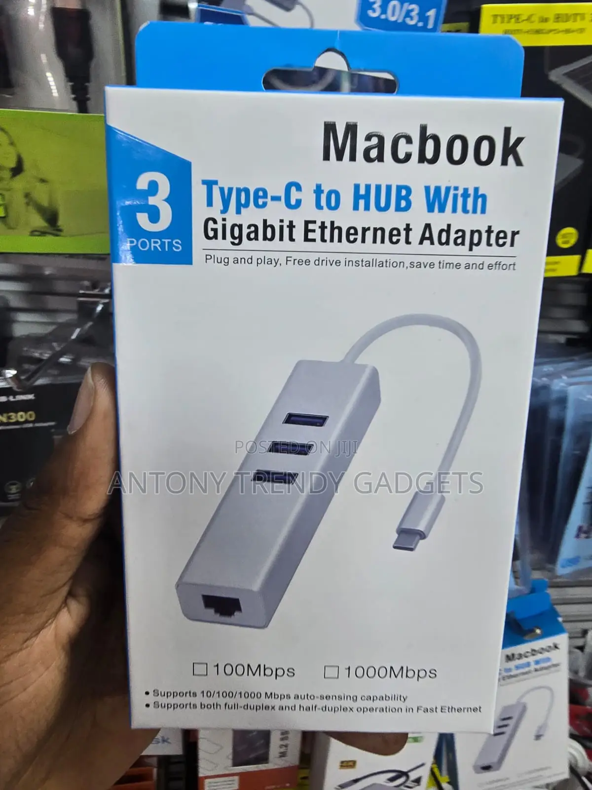 USB-C Hub With 3 USB Ports Gigabit Ethernet LAN Adapter