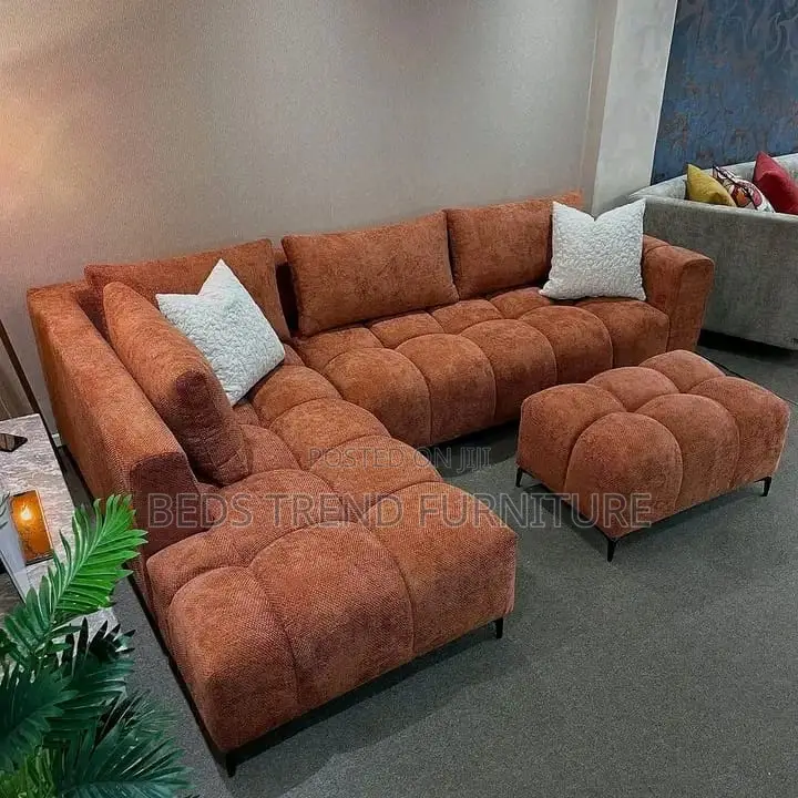 6-Seater L Seat Bubble Design Sofa – Burnt Orange With Footrest