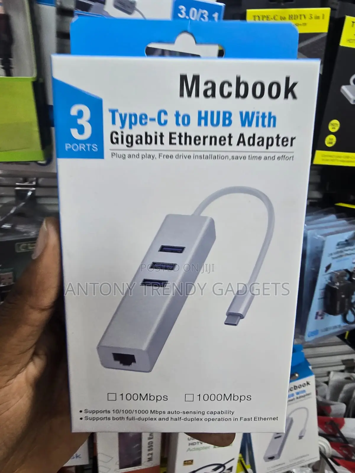USB-C to Gigabit Ethernet Hub With 3 USB Data Ports