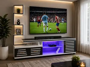Modern 5FT Black White TV Stand With Display Shelf
