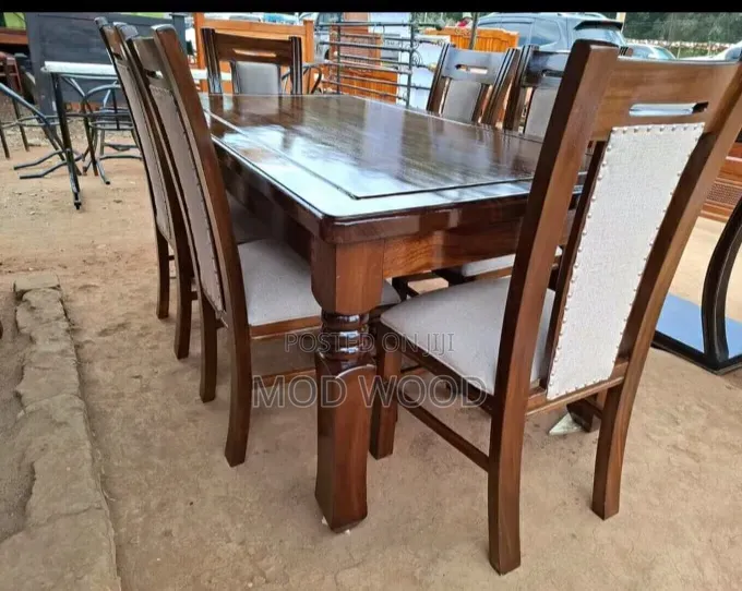 Modern Solid Mahogany Wood Six-Seater Dining Set