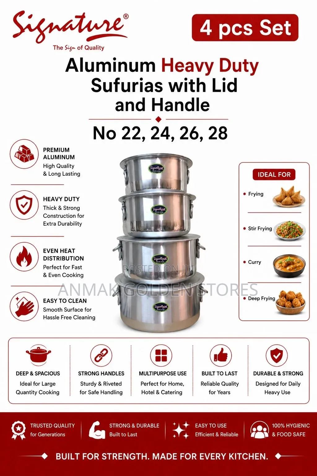 22/28 (4pcs) Aluminum Sufurias Set With Lids