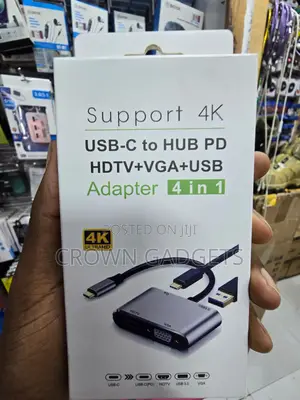 4-in-1 USB-C to HDMI, VGA, USB 3.0, and PD Charging Hub.