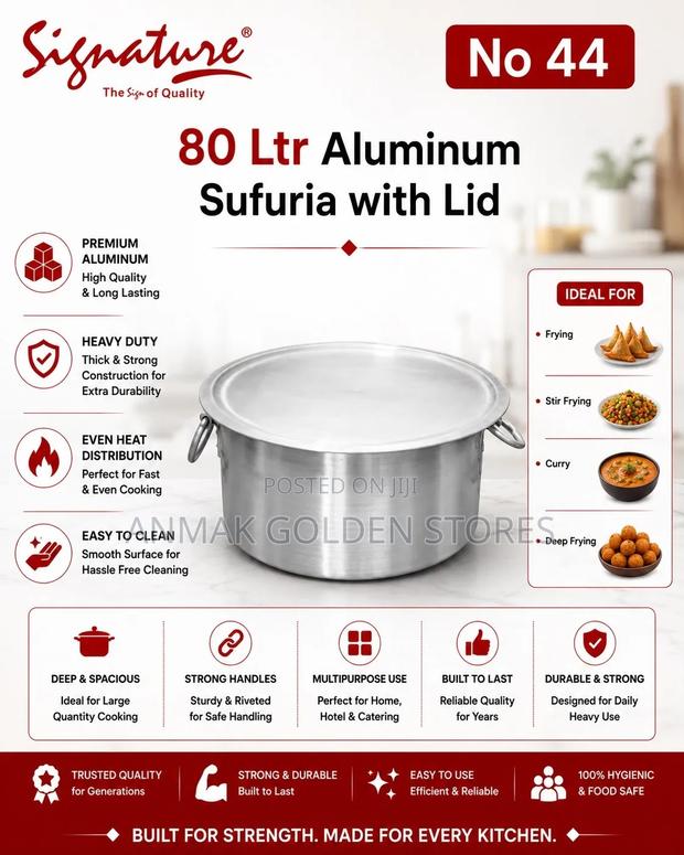 Aluminum Extra Heavy Sufurias With Lid and Handle No 33(80 LTR Approx)