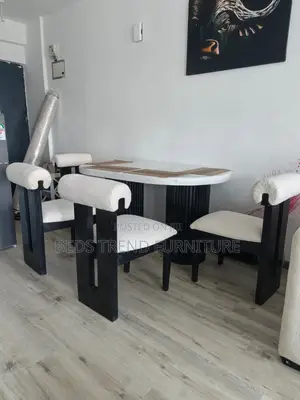 4-Seater Rectangular Dining Set – Wooden With Cushioned Chairs