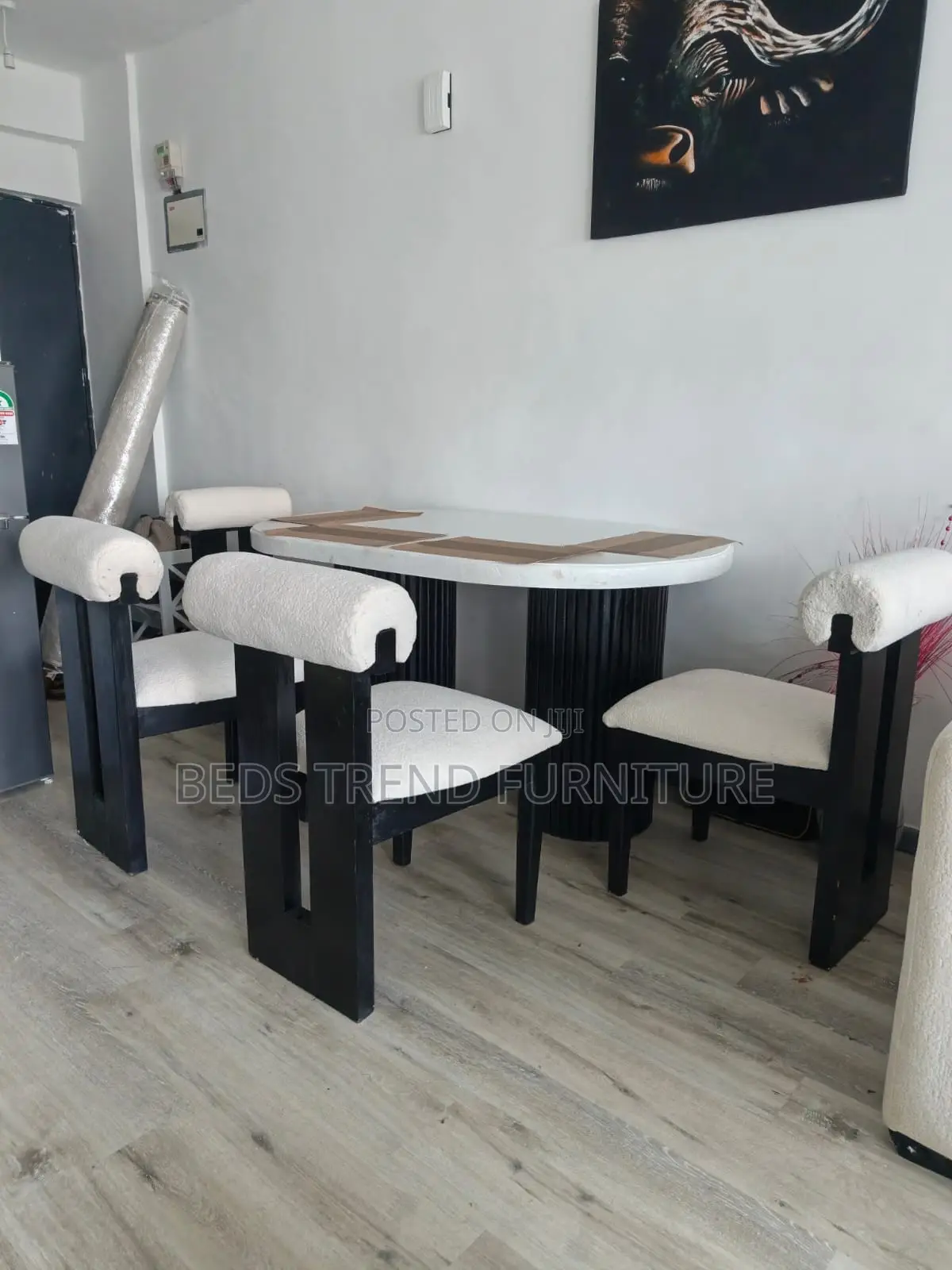 4-Seater Rectangular Dining Set – Wooden With Cushioned Chairs