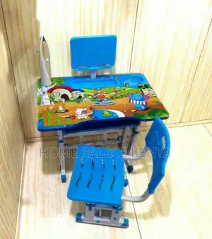 Kids Desk: Cartoon Themed Desk With Pencil Grove and Clock