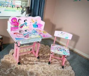 Kids Desk: Cartoon Themed Desk With Pencil Grove and Clock