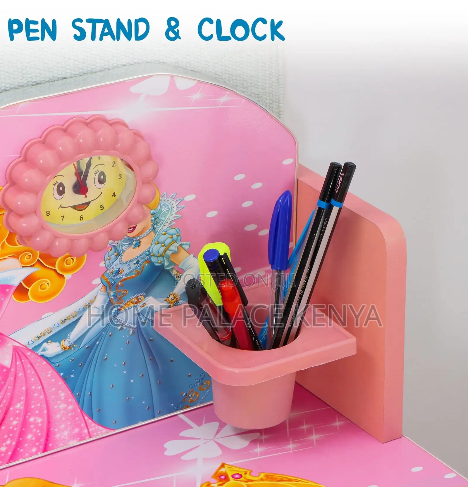 Kids Desk: Cartoon Themed Desk With Pencil Grove and Clock