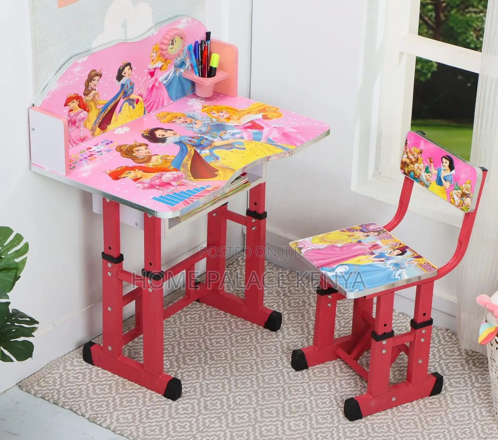 Kids Desk: Cartoon Themed Desk With Pencil Grove and Clock