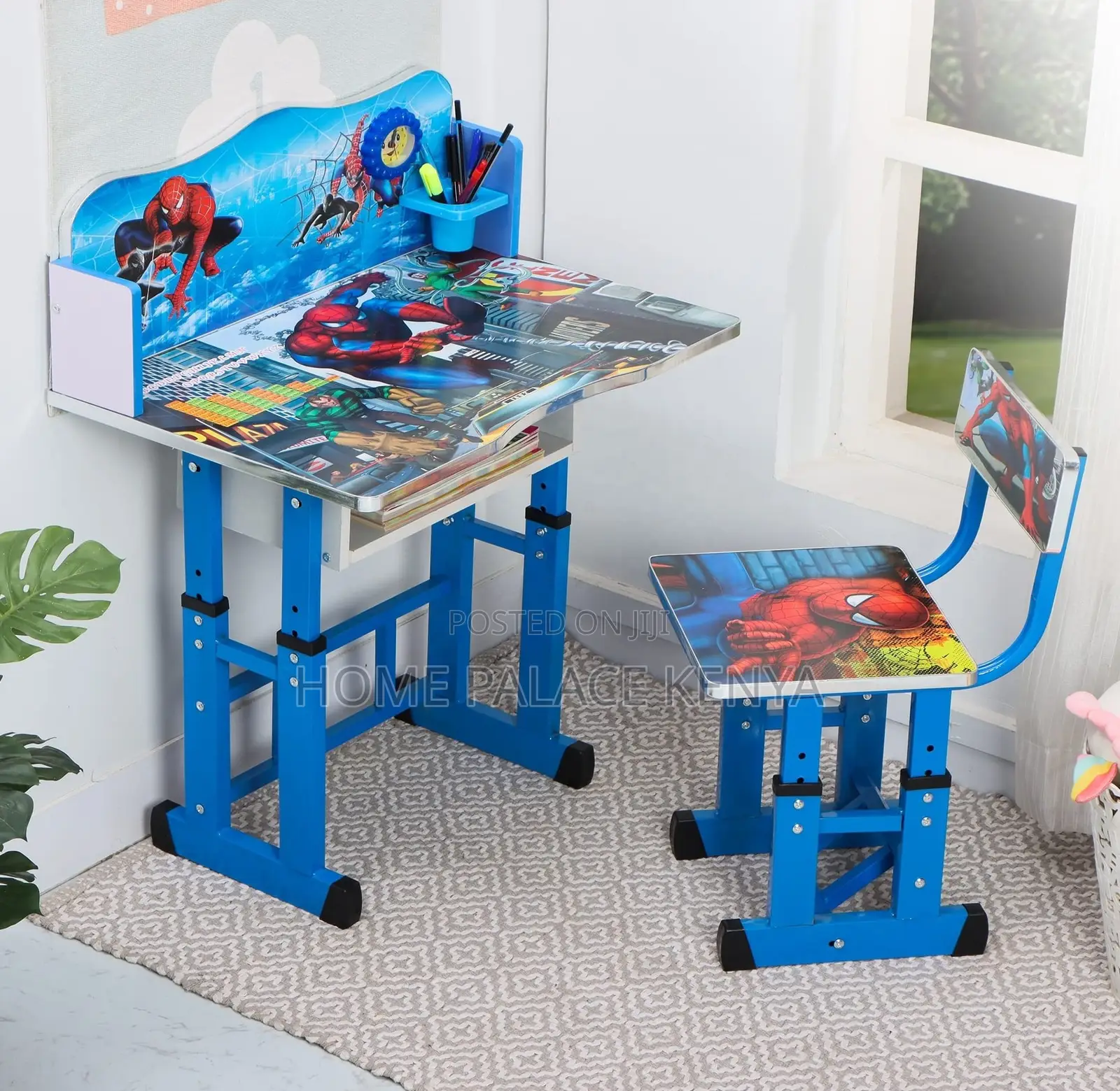 Kids Desk: Cartoon Themed Desk With Pencil Grove and Clock
