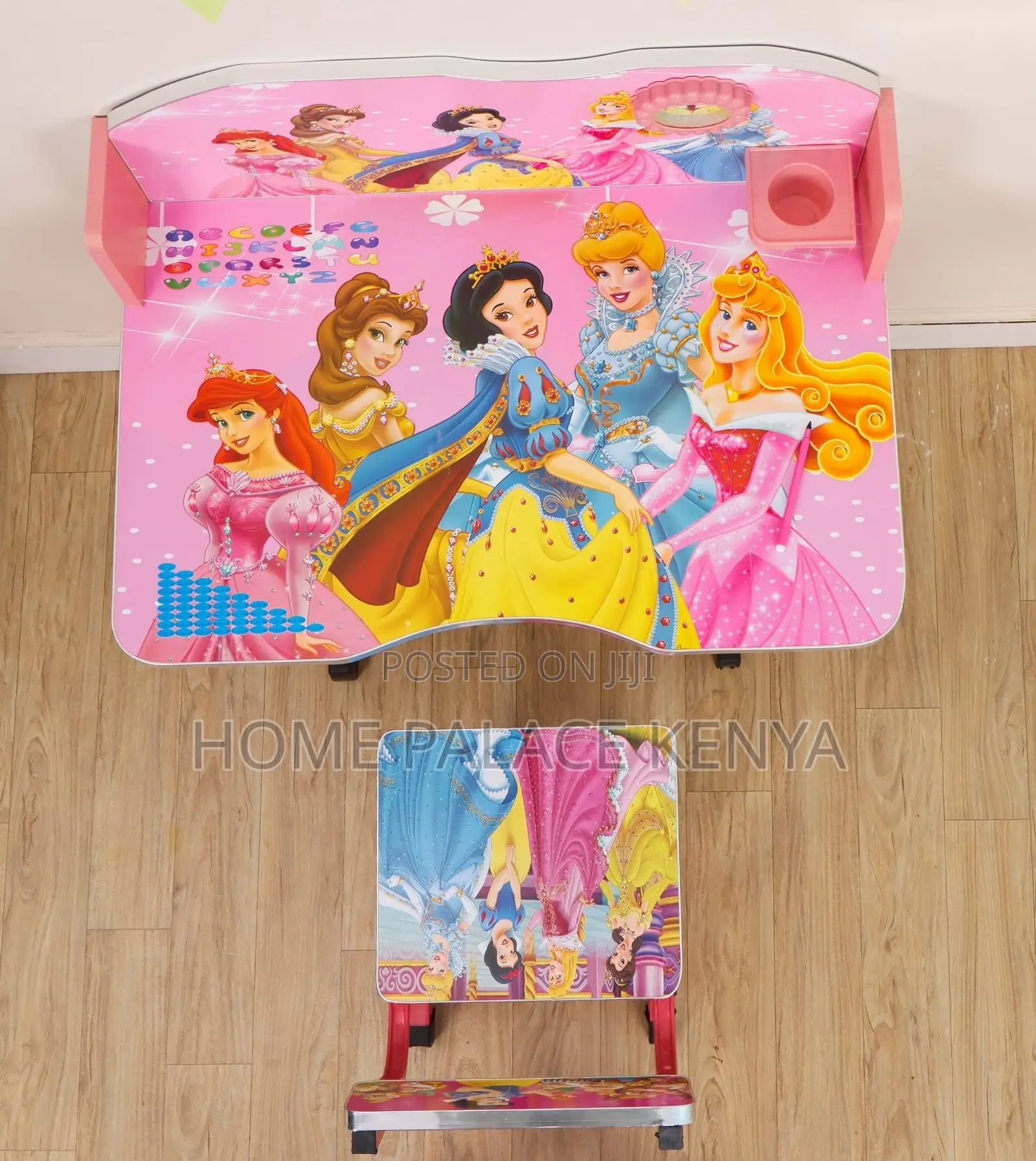 Kids Desk: Cartoon Themed Desk With Pencil Grove and Clock