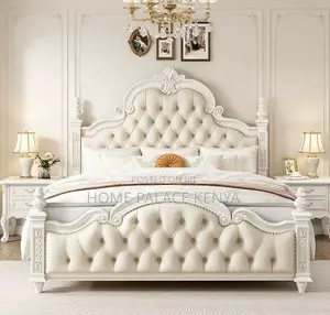 King Bed: Brown and White Mahogany Tufted Bed