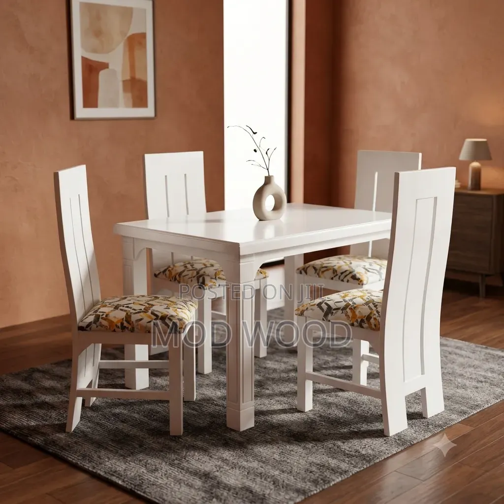 Modern White Four-Seater Dining Set