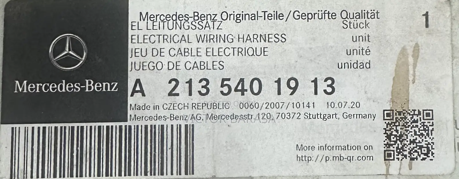 Mercedes Electrical Wiring Harness - Genuine - Part No. A