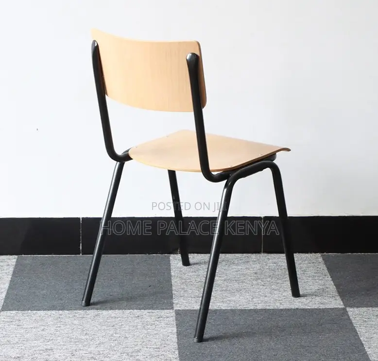 Wooden Chair: Plywood Laminate Stackable Student Chair With Metal Legs