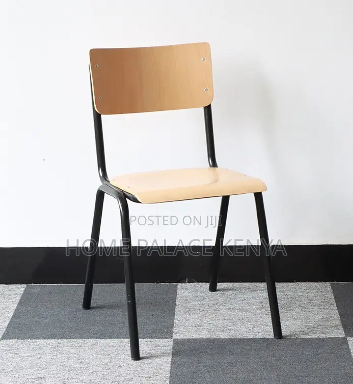 Wooden Chair: Plywood Laminate Stackable Student Chair With Metal Legs