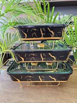 3pc Black Gold Ceramic Chafing Dish Set | 3 Sizes