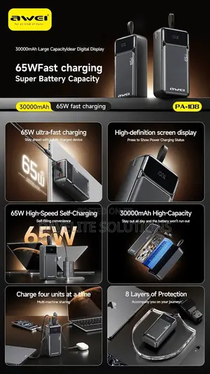 Laptop Powerbank, Awei Powerbank, (Pa-108), 65w, 30000mah
