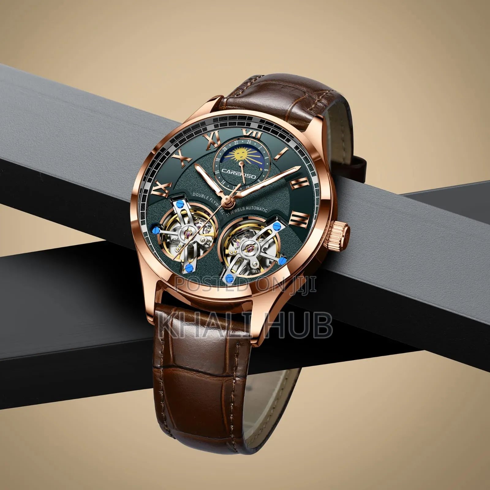 Caresiko With Genuine Leather Straps Double Tourbillion Automatic C123
