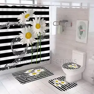 Shower Curtain Sets , With ;Non-Slip Mat,Toilet Lid Cover and Bath Mat
