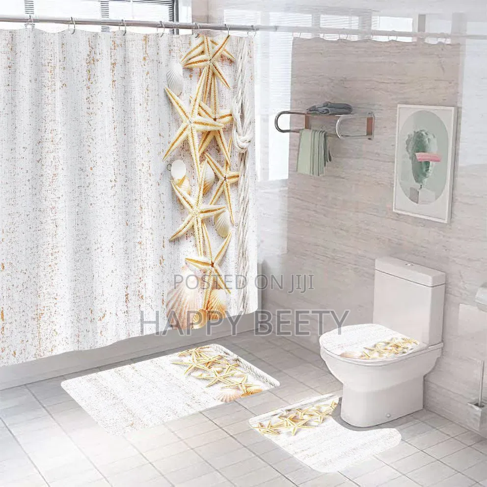 Shower Curtain Sets , With ;Non-Slip Mat,Toilet Lid Cover and Bath Mat