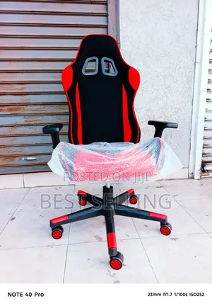 Red Black Fabric Gaming Chair With Office Table