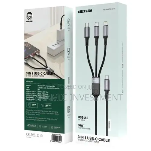 Green Lion ORIGINAL 3-in-1 USB-C Cable With 2 USB-C Lightning