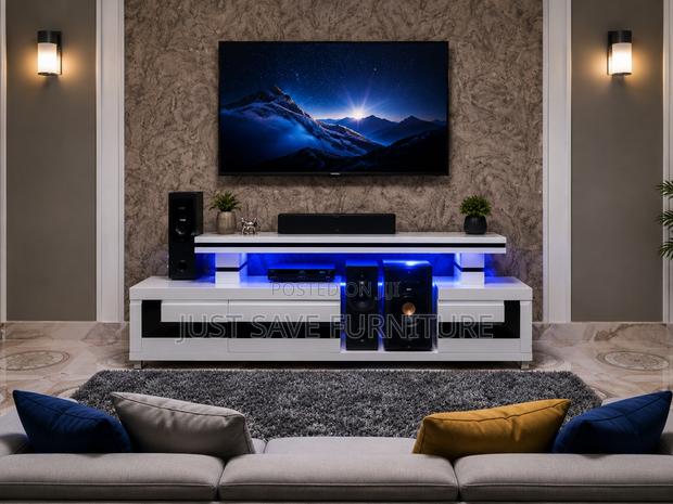 Modern White TV Stand With Open Display Shelf - thumbnail 2
